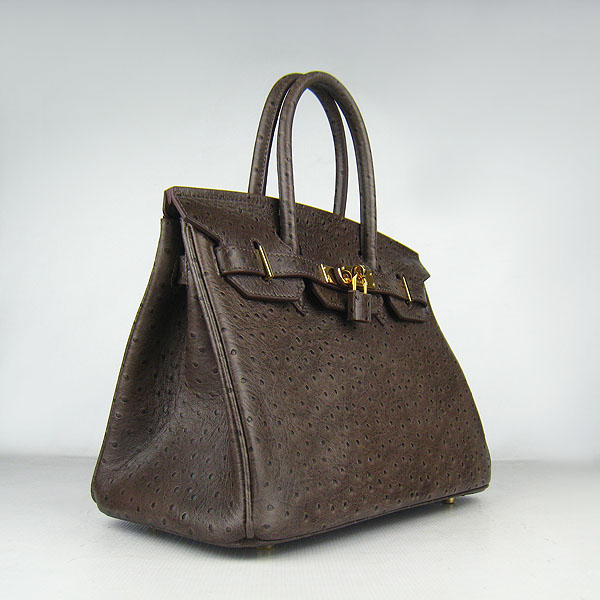 Replica Hermes Birkin 30CM Ostrich Veins Handbag Dark Coffee 6088 On Sale - Click Image to Close